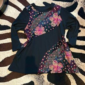 Floral Patterned Black Women's Mini Dress